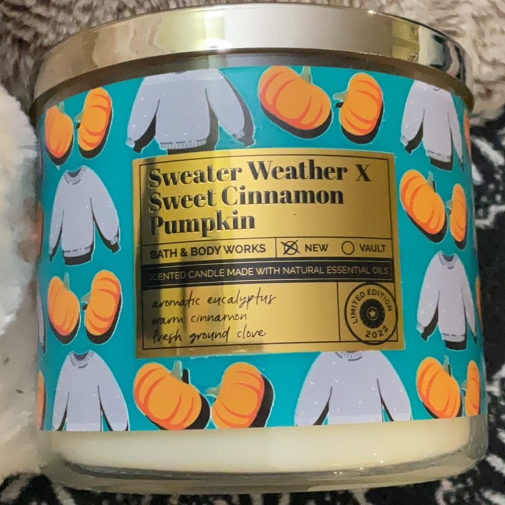 Bath and body works sweater weather and sweet cinnamon pumpkin candle